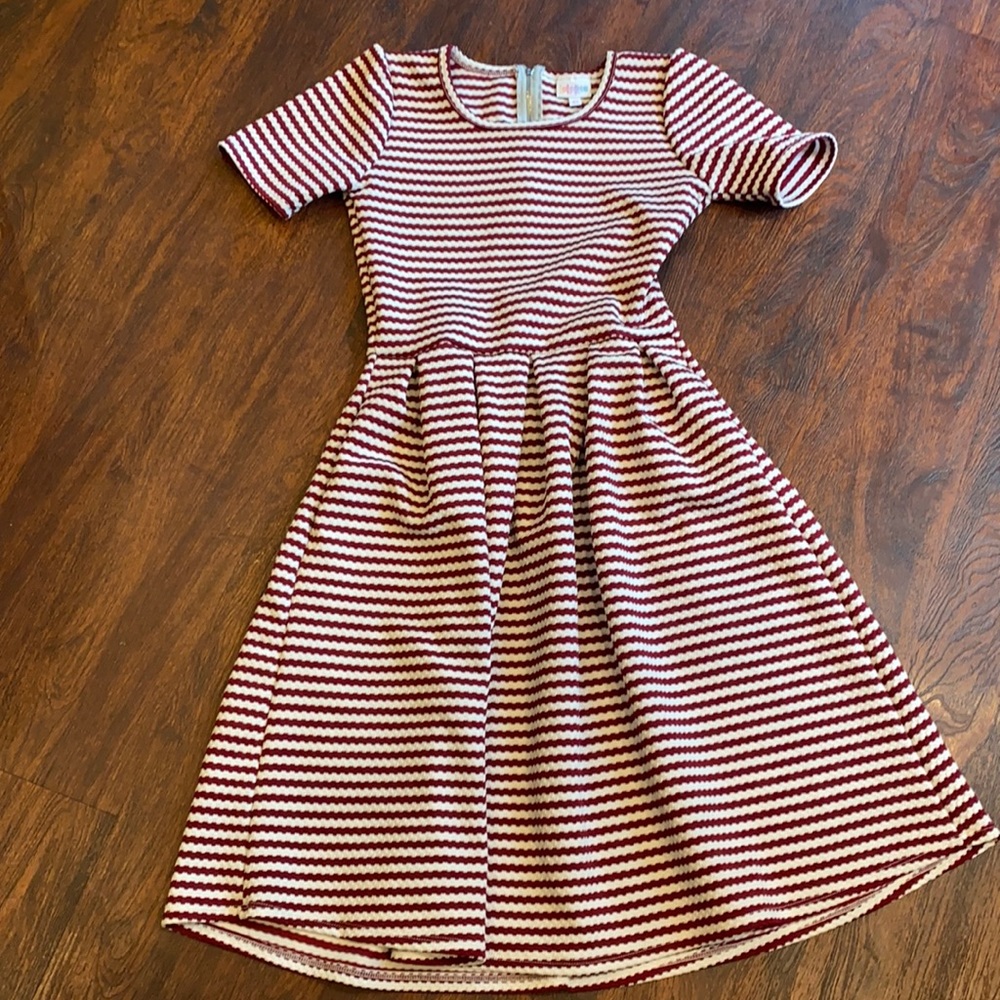 Lularoe Amelia Dress maroon white stripe